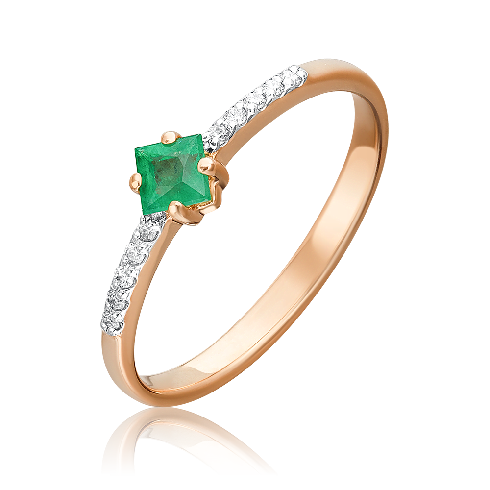 Кольцо из красного золота с изумрудом и бриллиантами 01-1485-00-106-1110-30