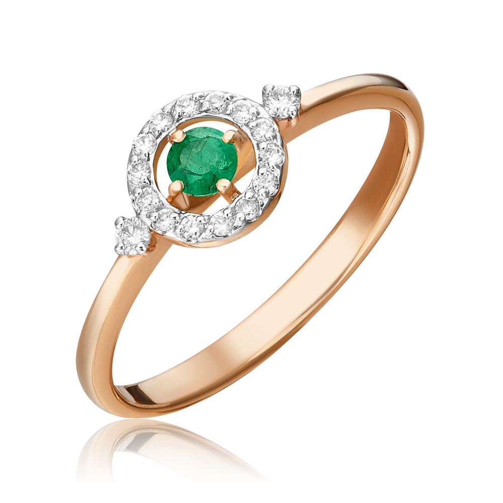Кольцо из красного золота с изумрудом и бриллиантами 01-1487-00-106-1110-30