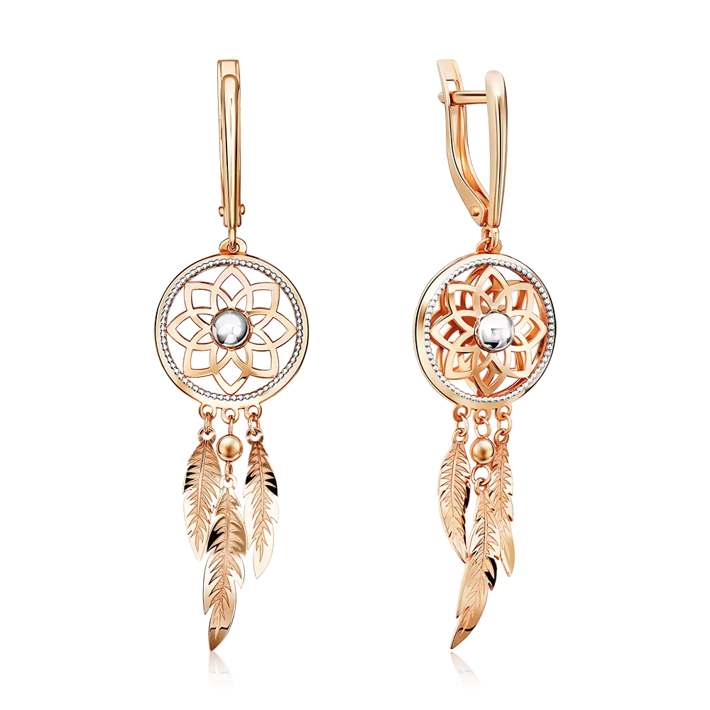 Серьги «Ловцы снов» с английским замком из комбинированного золота 02-5390-00-000-1111