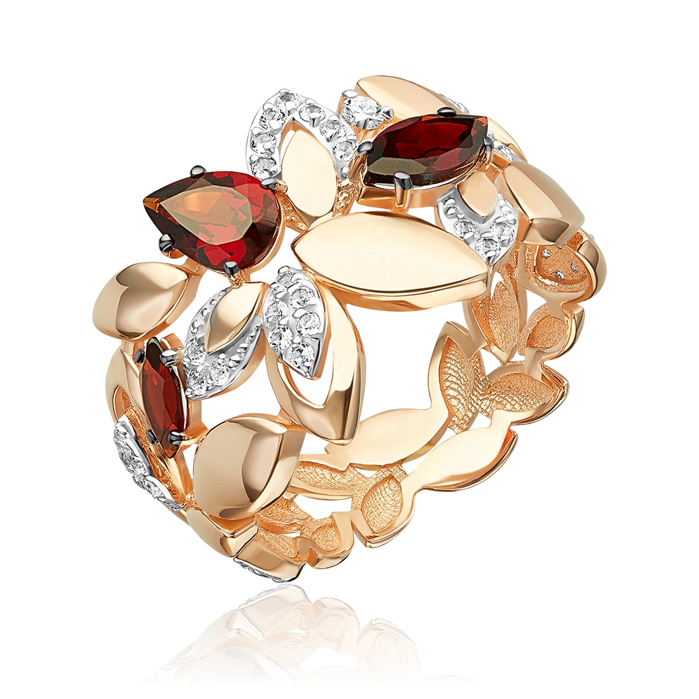 Кольцо «Осенний вальс» из красного золота с гранатами и натуральными топазами white 01-5928-00-264-1110