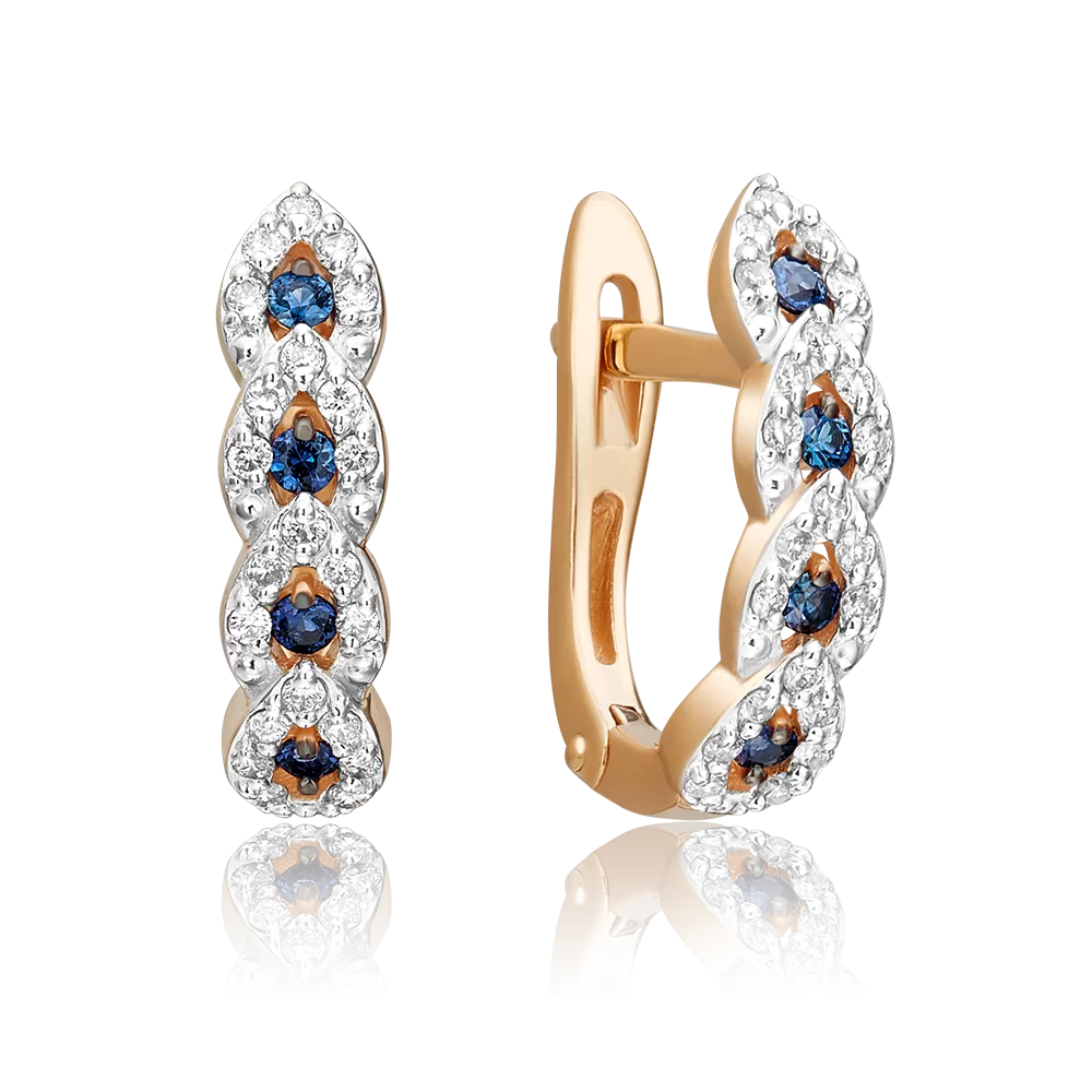 Серьги с английским замком из красного золота с сапфирами и бриллиантами 02-0943-00-105-1110-30