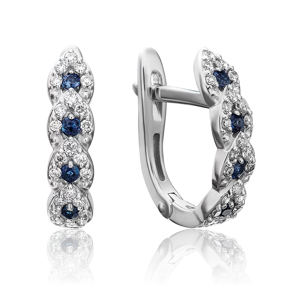 Серьги с английским замком из белого золота с сапфирами и бриллиантами 02-0943-00-105-1120-30