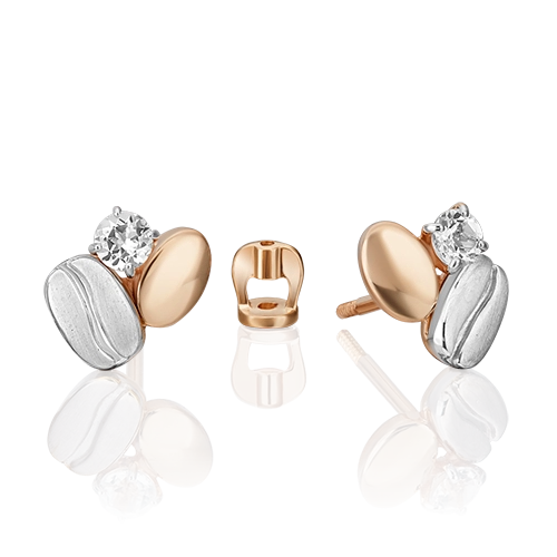 Серьги-пусеты из комбинированного золота с натуральным топазом white 02-4913-01-201-1111