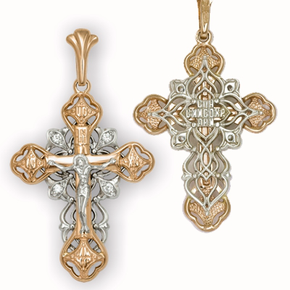 Православный крест из комбинированного золота с фианитами 03-1445-00-401-1111-03