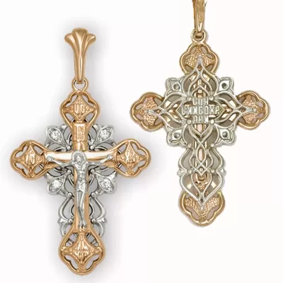 Православный крест из комбинированного золота с фианитами 03-1445-00-401-1111-03