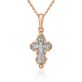 Православный крест из комбинированного золота с фианитами 03-1446-00-401-1111-03