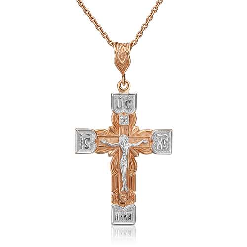 Православный крест из комбинированного золота с фианитом 03-1454-00-401-1111-03