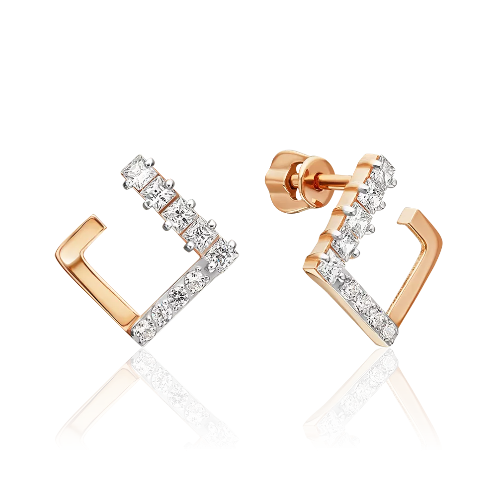 Серьги-пусеты из красного золота с фианитами 02-5650-00-401-1110