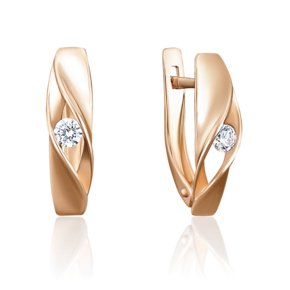 Серьги с английским замком из красного золота с бриллиантом 02-3756-00-101-1110-30