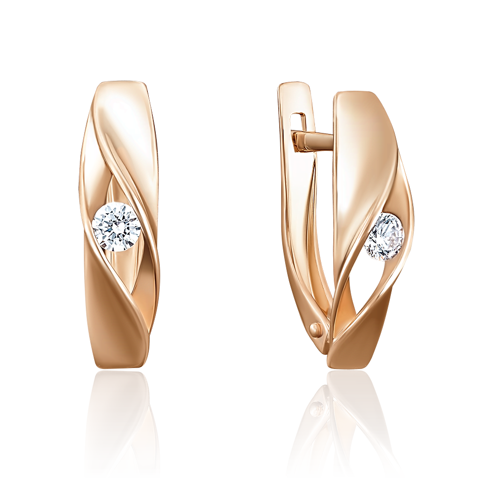 Серьги с английским замком из красного золота с бриллиантом 02-3756-00-101-1110-30