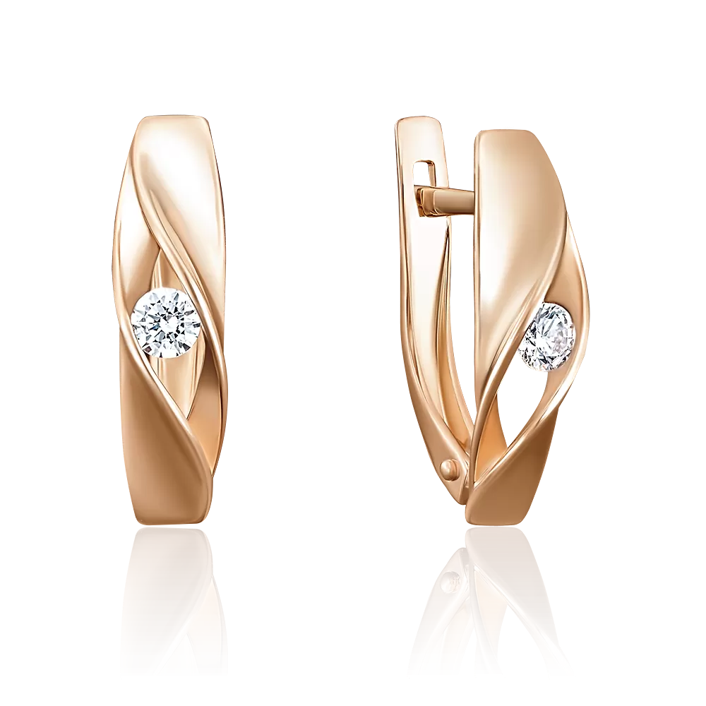 Серьги с английским замком из красного золота с бриллиантом 02-3756-00-101-1110-30