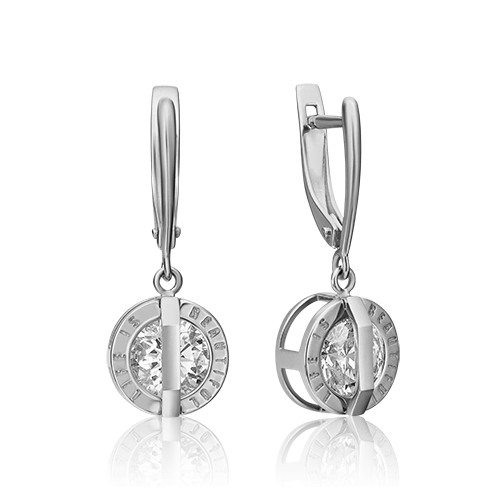 Серьги «Жизнь прекрасна» с английским замком из белого золота с фианитом 02-4528-00-401-1120