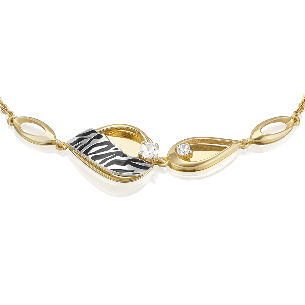 Браслет с принтом «Зебра» из комбинированного золота с фианитами и эмалью 05-0803-00-401-1121