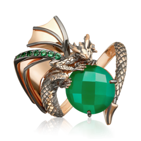 Кольцо «Дракон» из красного золота с халцедоном и фианитами 01-5893-00-275-1110