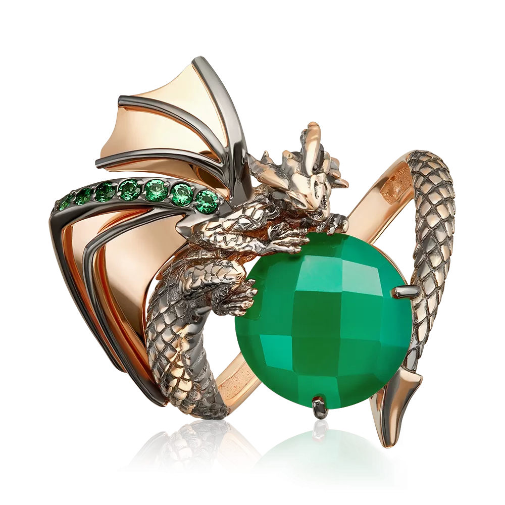 Кольцо «Дракон» из красного золота с халцедоном и фианитами 01-5893-00-275-1110