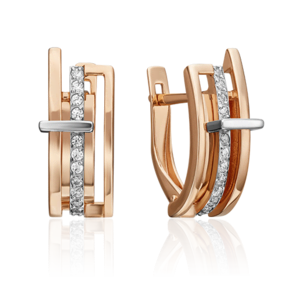 Серьги с английским замком из комбинированного золота с фианитами 02-4457-00-401-1111-23