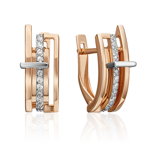 Серьги с английским замком из комбинированного золота с фианитами 02-4457-00-401-1111-23