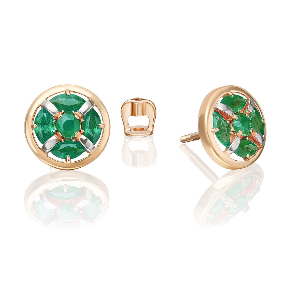 Серьги-пусеты из красного золота с изумрудами 02-5510-00-103-1110