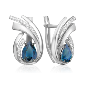 Серьги с английским замком из белого золота с сапфиром и бриллиантами 02-5474-00-105-1120