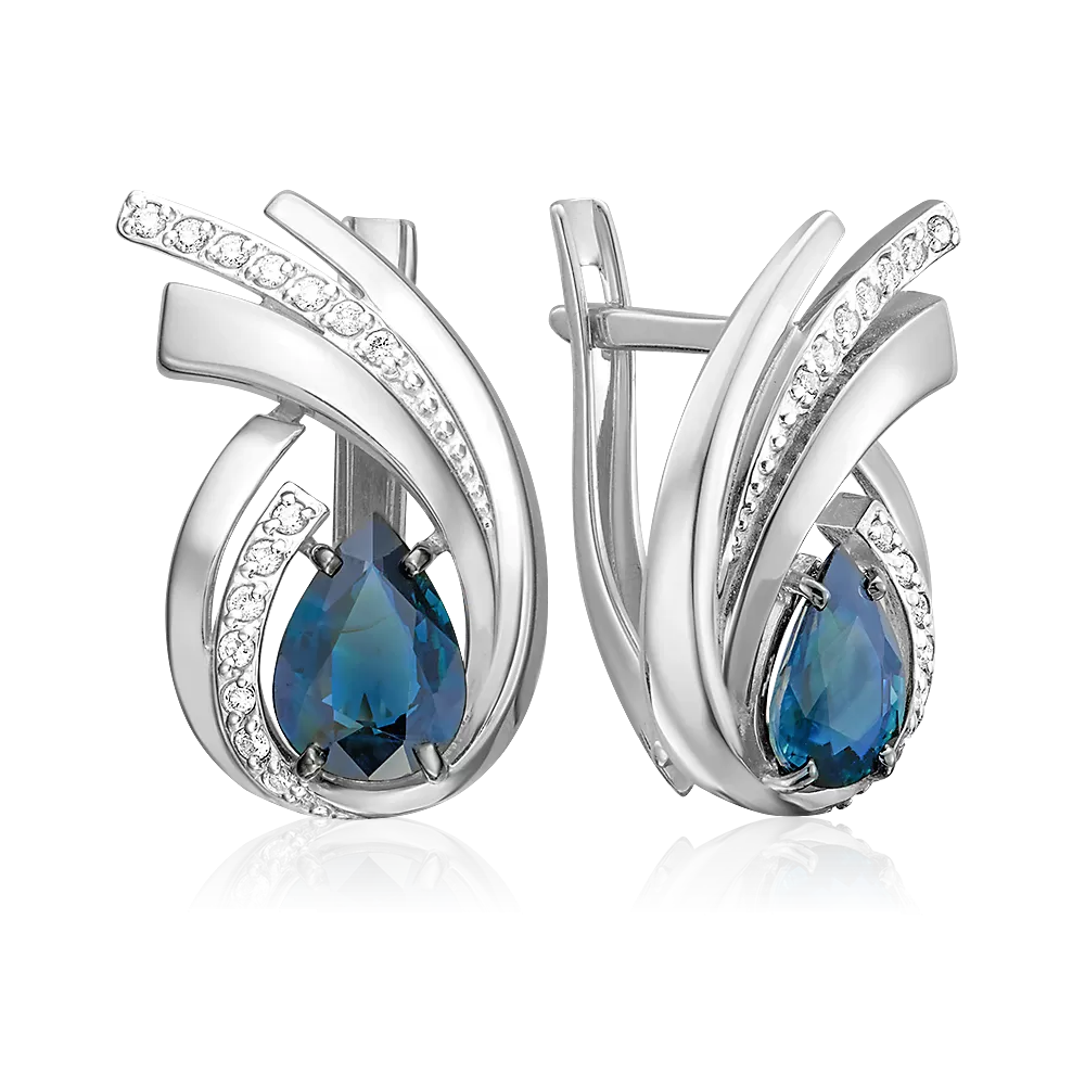 Серьги с английским замком из белого золота с сапфиром и бриллиантами 02-5474-00-105-1120