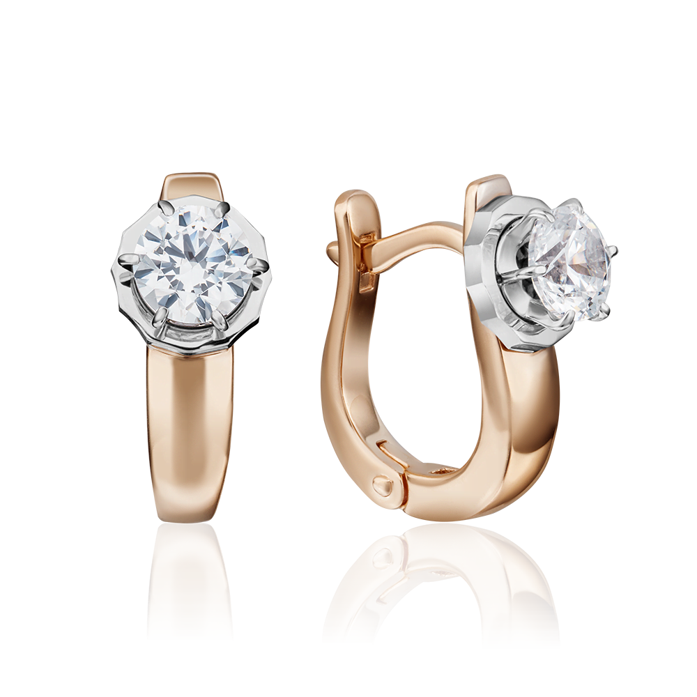 Серьги с английским замком из комбинированного золота с фианитом 02-4290-00-501-1111-38