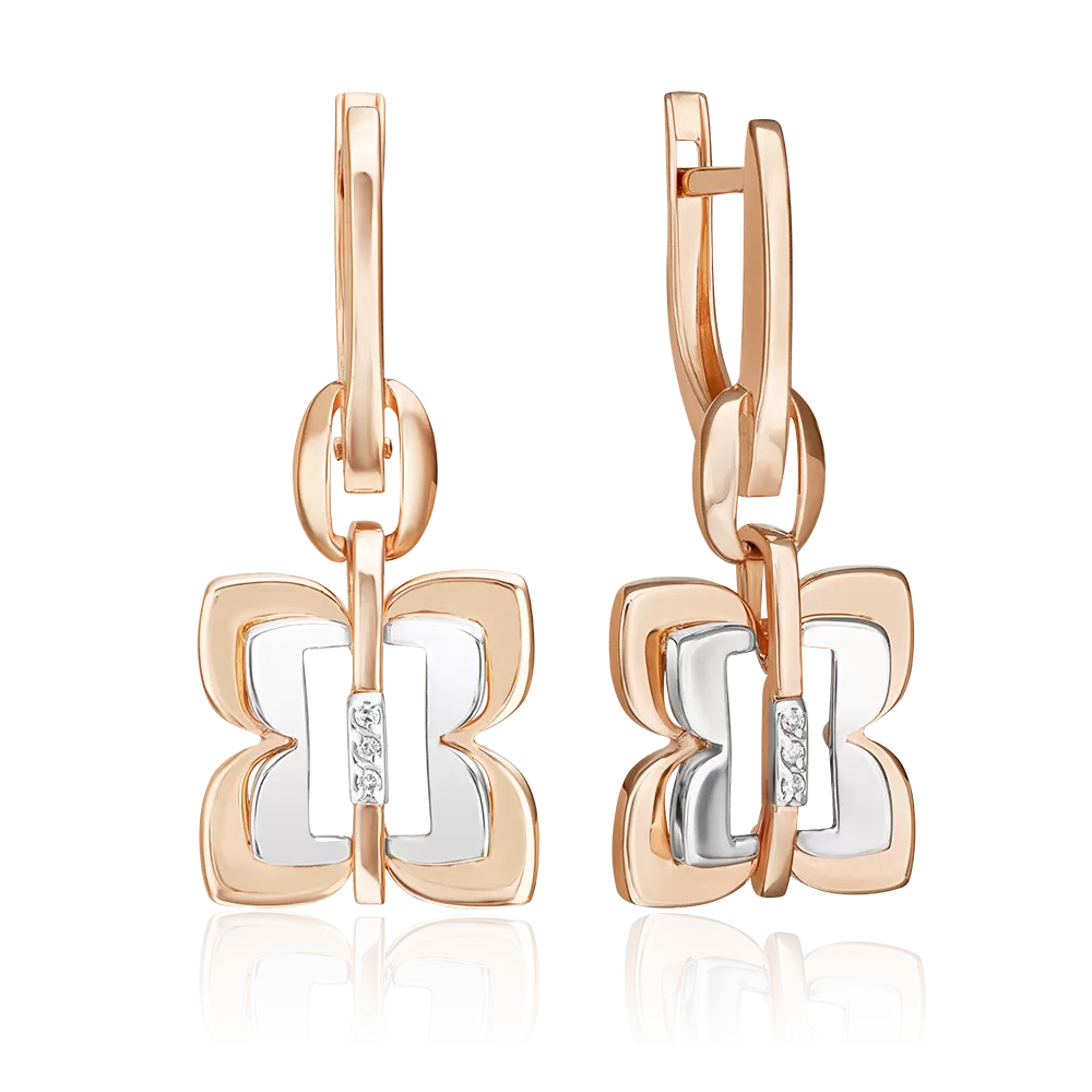 Серьги с английским замком из комбинированного золота с бриллиантами 02-5010-00-101-1111