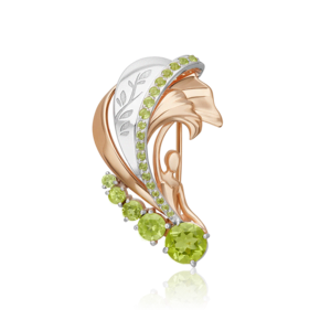 Брошь «Стихия Земли» из комбинированного золота с хризолитами 04-0290-00-205-1111