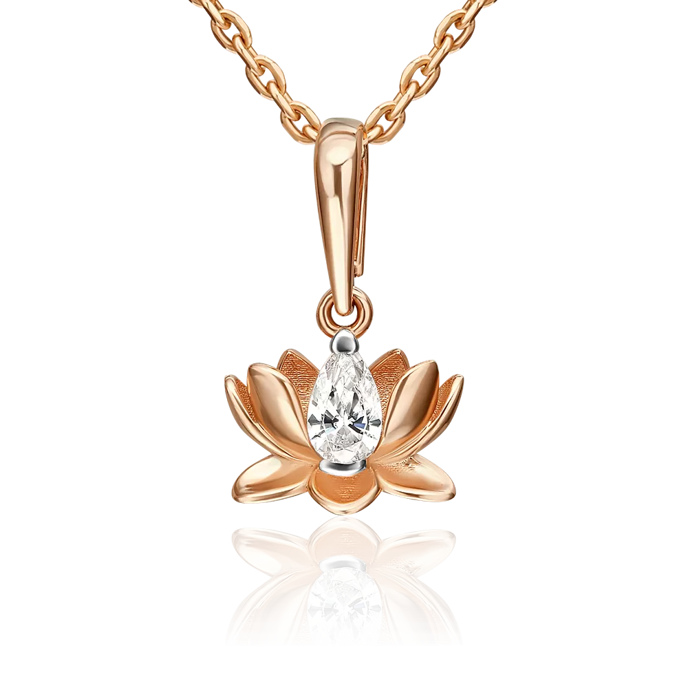 Подвеска «Лотос» из красного золота с фианитом 03-3723-00-401-1110