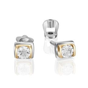 Серьги-пусеты из комбинированного золота с фианитом 02-4204-00-501-1121-38