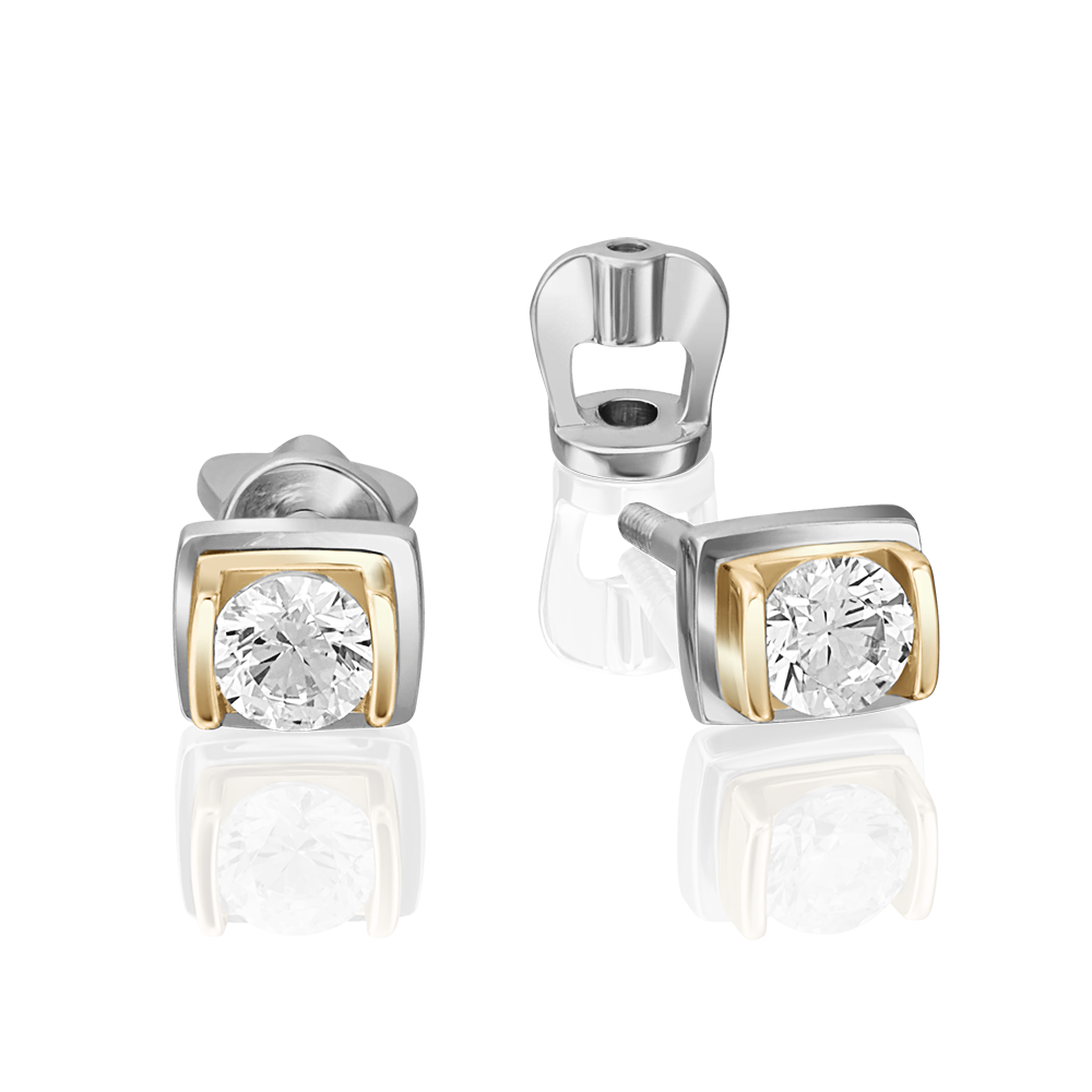 Серьги-пусеты из комбинированного золота с фианитом 02-4204-00-501-1121-38