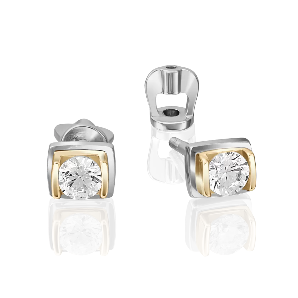 Серьги-пусеты из комбинированного золота с фианитом 02-4204-00-501-1121-38