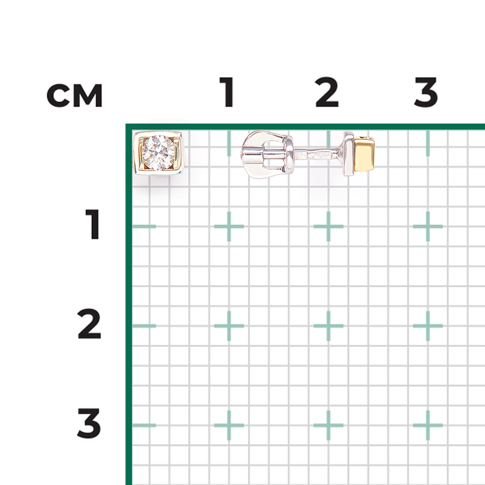 Серьги-пусеты из комбинированного золота с фианитом 02-4204-00-501-1121-38