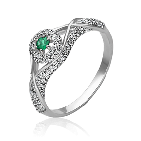 Кольцо из белого золота с изумрудом и бриллиантами 01-1577-00-106-1120-30