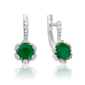 Серьги с английским замком из белого золота с изумрудом и бриллиантами 02-0935-00-106-1120-30