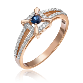 Кольцо из красного золота с сапфиром и бриллиантами 01-1585-00-105-1110-30