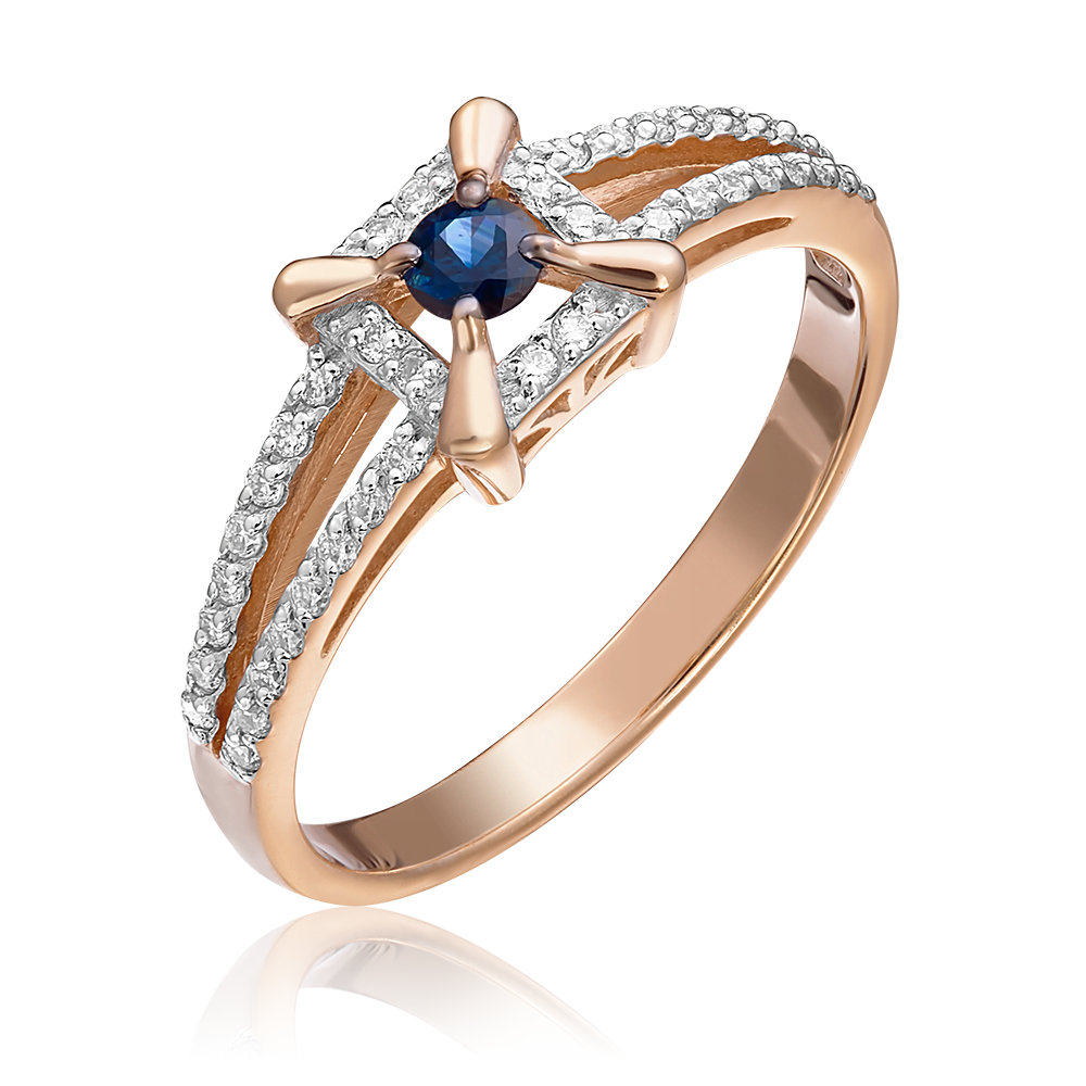 Кольцо из красного золота с сапфиром и бриллиантами 01-1585-00-105-1110-30