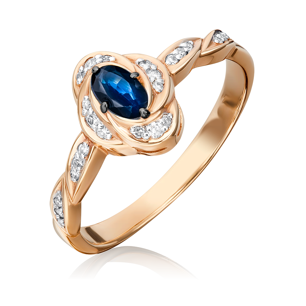 Кольцо из красного золота с сапфиром и бриллиантами 01-1587-00-105-1110-30