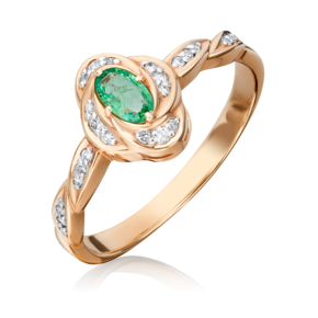 Кольцо из красного золота с изумрудом и бриллиантами 01-1587-00-106-1110-30