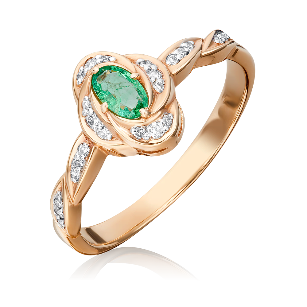 Кольцо из красного золота с изумрудом и бриллиантами 01-1587-00-106-1110-30