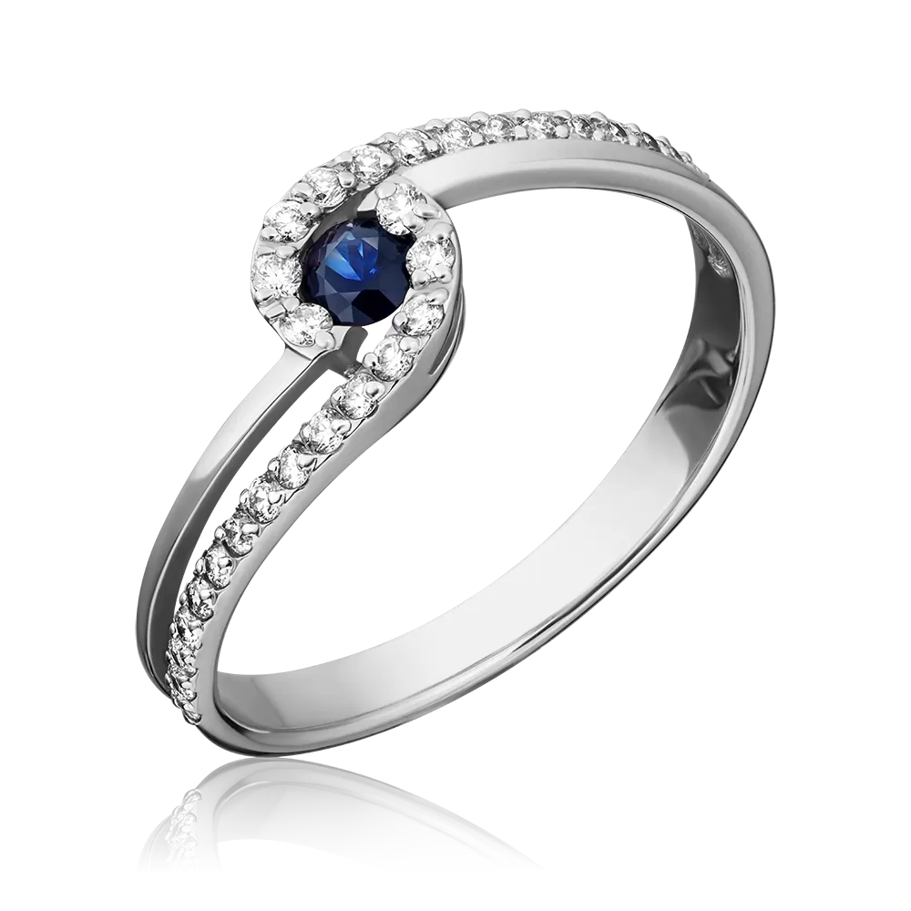 Кольцо из белого золота с сапфиром и бриллиантами 01-1588-00-105-1120-30