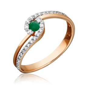 Кольцо из красного золота с изумрудом и бриллиантами 01-1588-00-106-1110-30