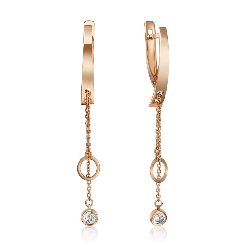 Серьги с английским замком из красного золота с фианитом 02-4363-00-401-1110-65