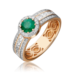 Кольцо из красного золота с изумрудом и бриллиантами