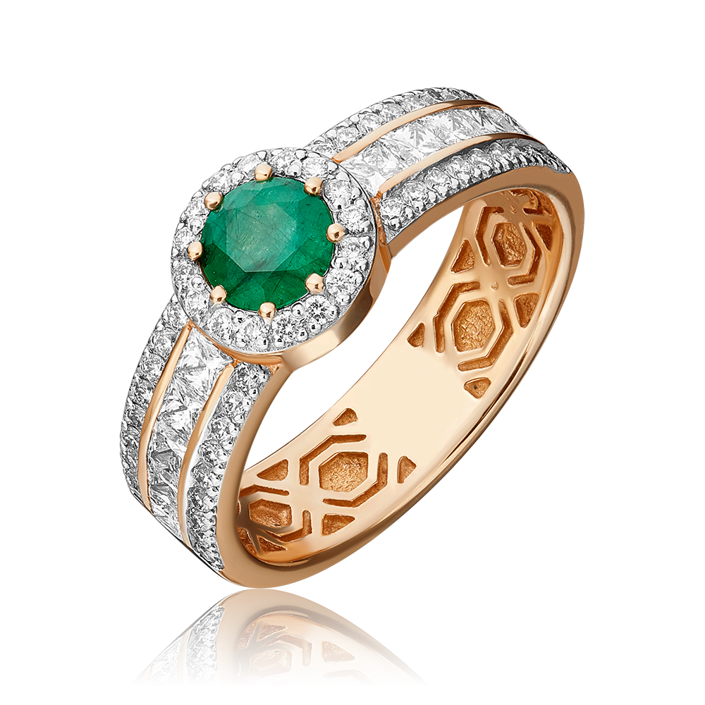 Кольцо из красного золота с изумрудом и бриллиантами 01-1329-00-106-1110-30