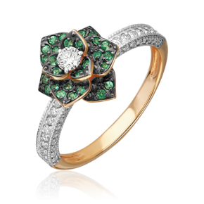 Кольцо «Цветок» из красного золота с бриллиантами и изумрудами 01-1333-00-106-1110-30