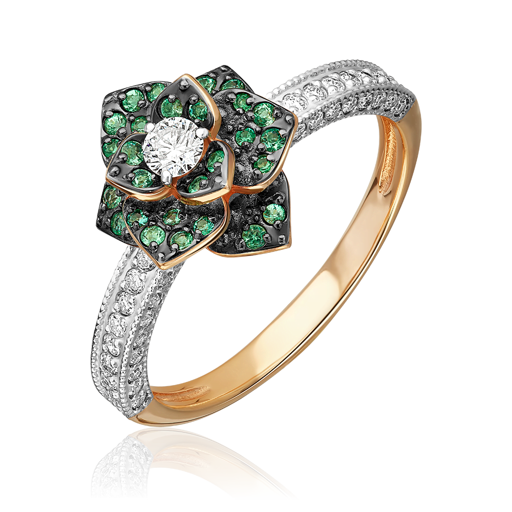 Кольцо «Цветок» из красного золота с бриллиантами и изумрудами 01-1333-00-106-1110-30