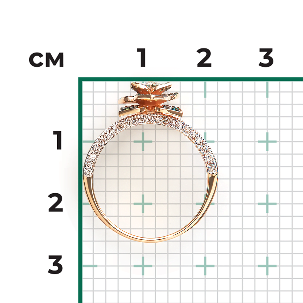 Кольцо «Цветок» из красного золота с бриллиантами и изумрудами 01-1333-00-106-1110-30