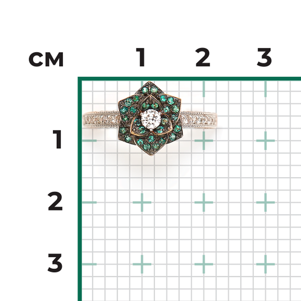 Кольцо «Цветок» из красного золота с бриллиантами и изумрудами 01-1333-00-106-1110-30