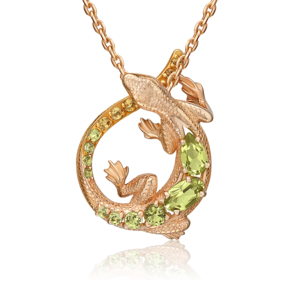 Подвеска «Ящерица» из красного золота с хризолитами и цитринами 03-3493-00-235-1110