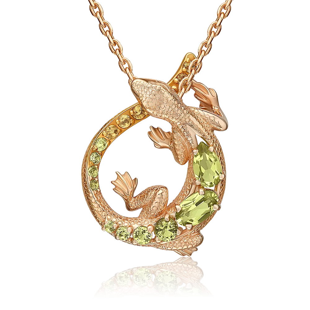 Подвеска «Ящерица» из красного золота с хризолитами и цитринами 03-3493-00-235-1110